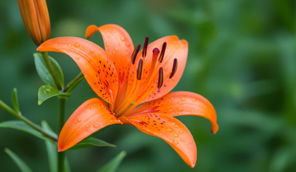 A close-up of a fiery orange Fire Lily flower