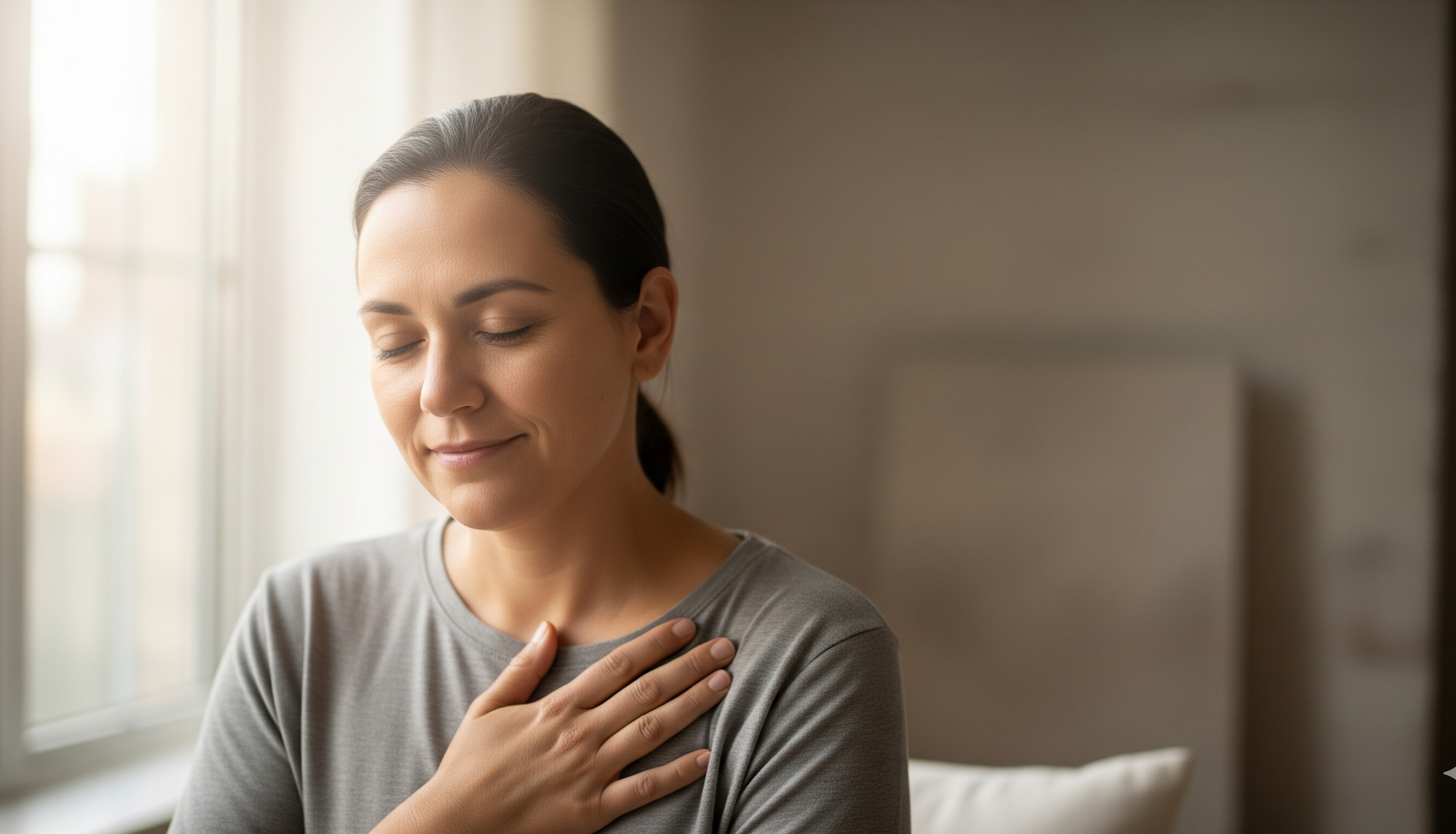 Person showing self-compassion, a key message of self-love savasana quotes for yoga practice.