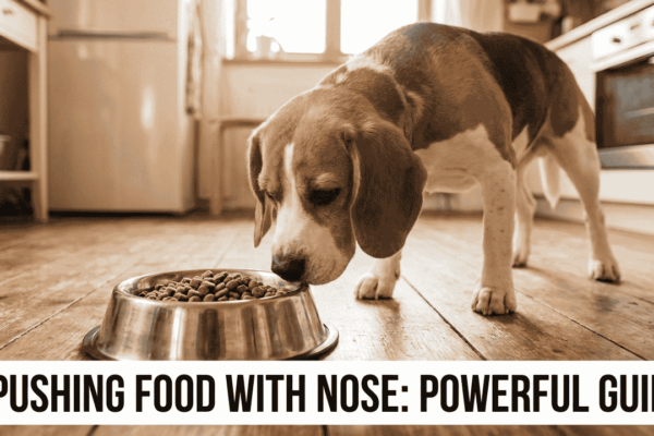 dog pushing food with nose